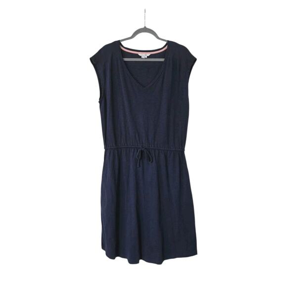 Boden Navy Blue Sleeveless Cotton Knee Length Drop Waist Tie Dress Size 10L Long - Picture 1 of 11